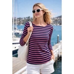 Saint James GARDE‑CÔTE III Anti‑UV Top — XS — Navy Pink Breton Stripe Summer
